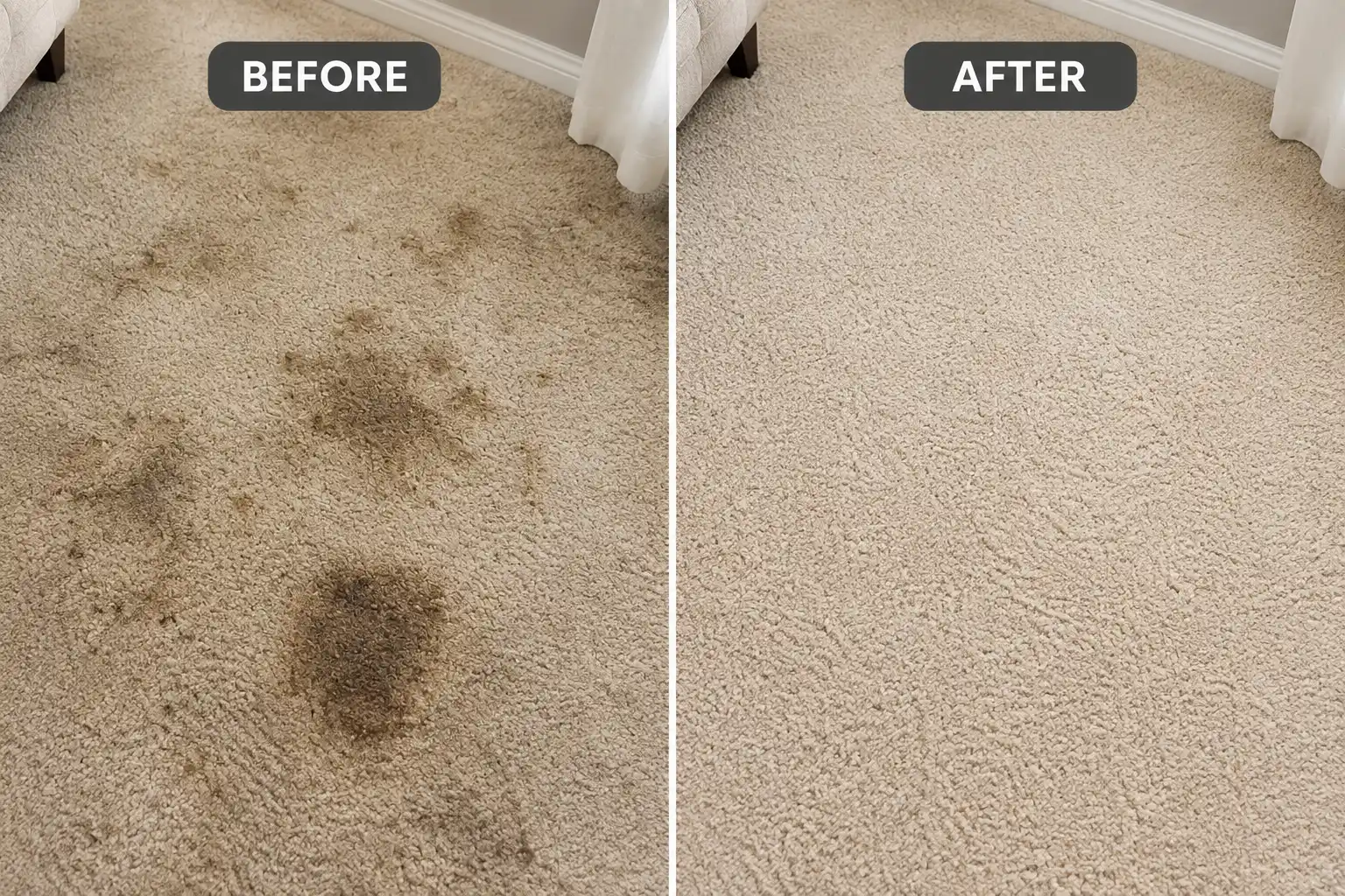 Before and after professional carpet cleaning